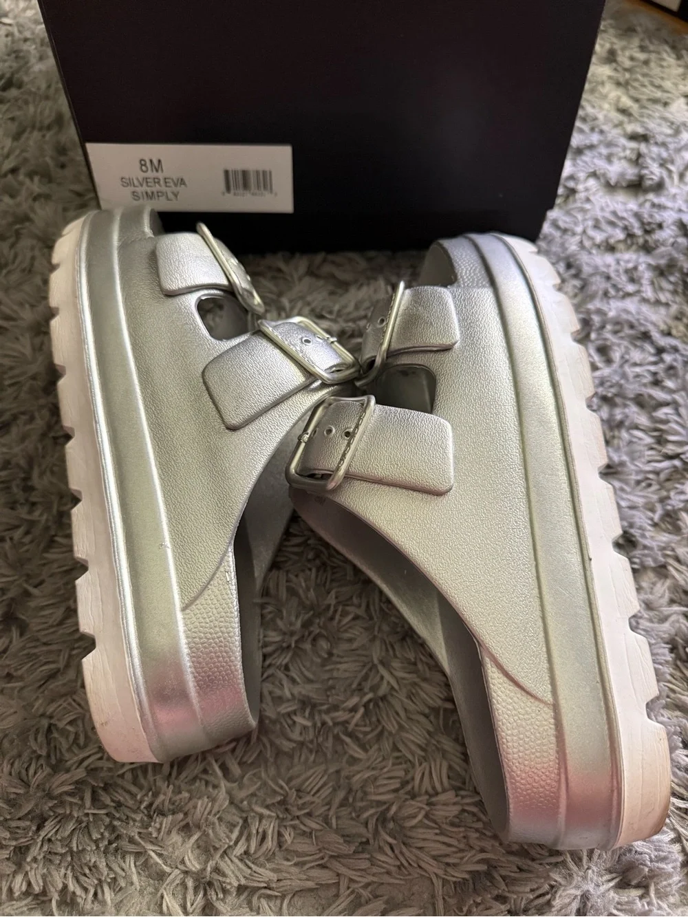 J Slides Silver Double-Buckle Slide Sandals